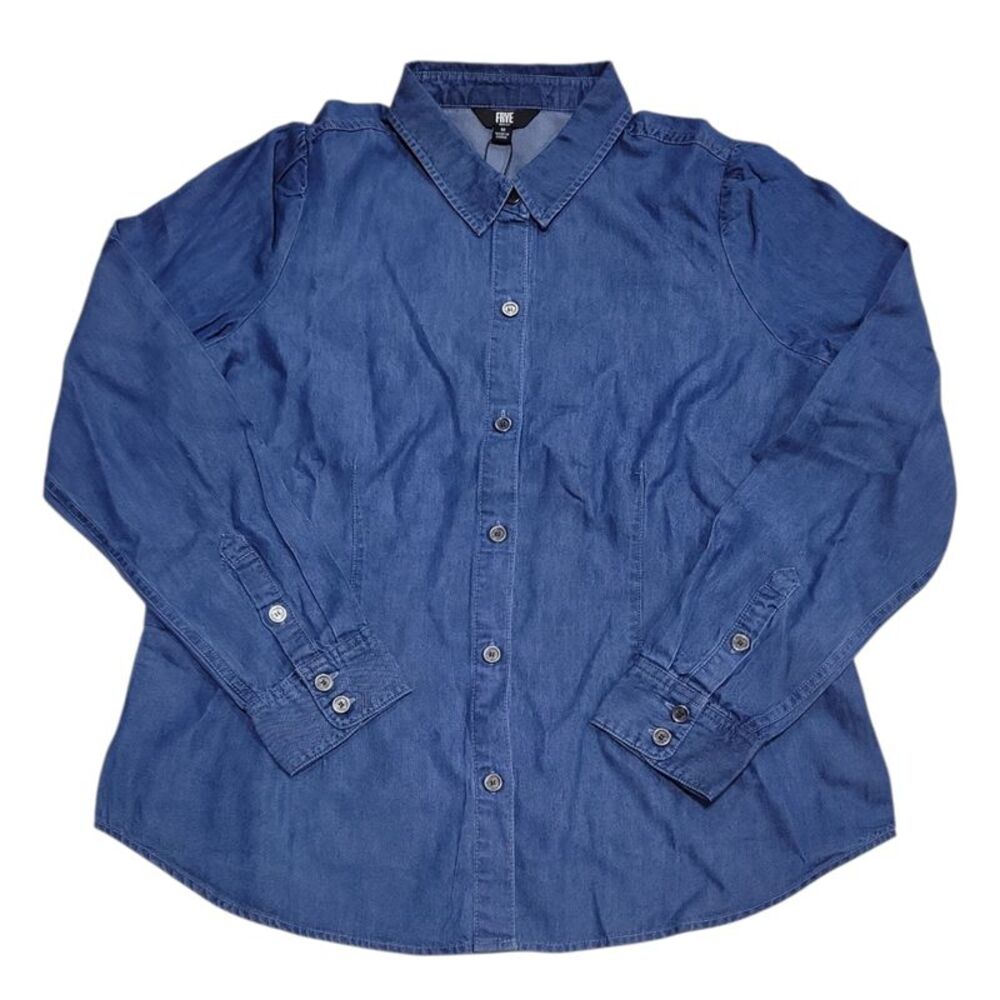 NWT Frye Blue Denim Shirt Puffed Sleeves Button-Up Size Large
